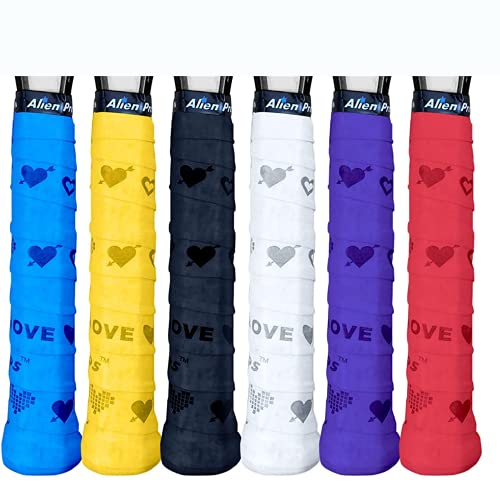 Alien Pros Tennis Racket Grip Tape (6 Grips) â€“ Precut and Dry Feel Tennis Grip â€“ Designer Tennis Overgrip Grip Tape Tennis Racket â€“ Wrap Your Racquet for High Performance (6 Grips, Love)