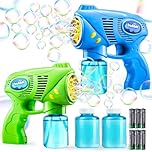 JOYIN 2 Bubble Guns with 2 Bottles Bubble Refill Solution (260ml Total), Bubble Machine for Toddlers 3+, Bubble Blaster Party Favors, Summer Toy, Outdoors Activity, Easter, Birthday Gift(Blue+Green)