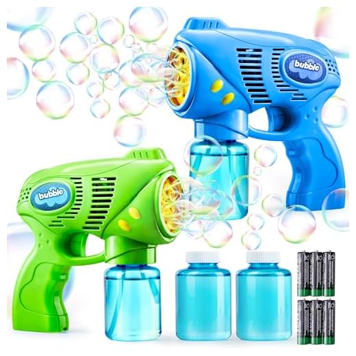 JOYIN 2 Bubble Guns with 2 Bottles Bubble Refill Solution (10 oz Total), Bubble Machine for Toddlers 1-3, Bubble Blaster Party Favors, Summer Toy, Outdoors Activity, Easter, Birthday Gift