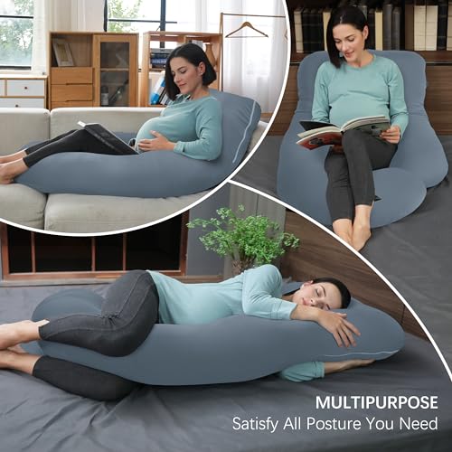 Image of MOON PARK Pregnancy Pillows for Sleeping - U Shaped Full Body Maternity Pillow with Removable Cover - Support for Back, Legs, Belly, HIPS - 65 Inch - Grey - Cooling Cover