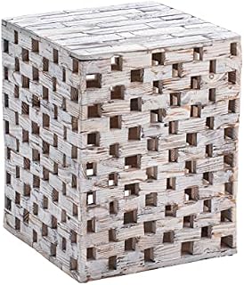 Amazon Aware Outdoor Recycled Chequered Wood Stool And Plant Stand, White