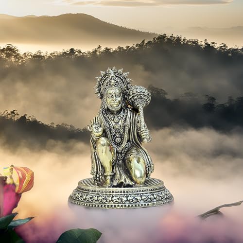 Estatua de Hanuman Ji sentado de latón 3 pulgadas miniatura 6
