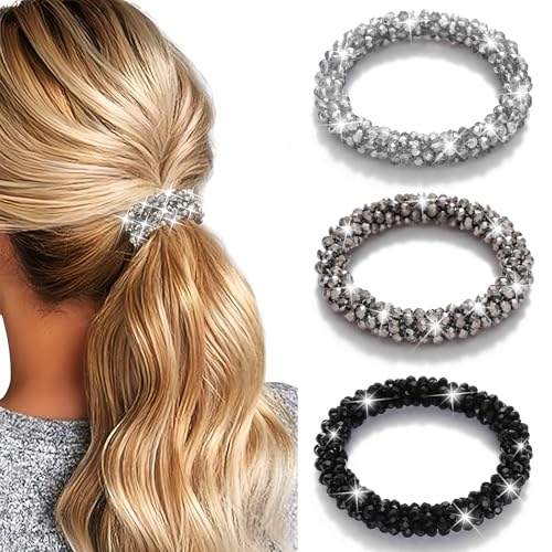Set di 3 Elastici per Capelli Decorati con Cristalli e Strass Scintillanti - Accessori Eleganti per Capelli da Donna, Perfetti per Occasioni Speciali e Look Glamour