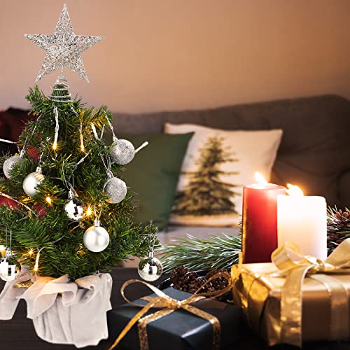 Sumind 24inch/2ft Tabletop Mini Christmas Tree Set with LED Lights, 24 Christmas Ball Ornaments, Pre-lit Small Artificial Green Tree Decoration for Xmas Table Indoor Holiday(Silver) by Sumind - Image 5
