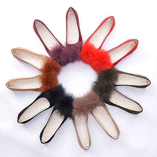 Hee Grand Women Pom Pom Causal Flats -Solid Slip On Shallow Comfortable Ballet Shoes,Black #TOP6