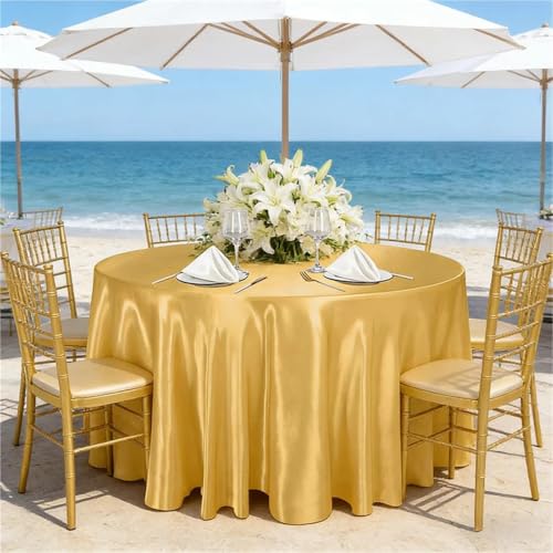 Nappe ronde de mariage jaune 275cm dissimule pieds table - 8