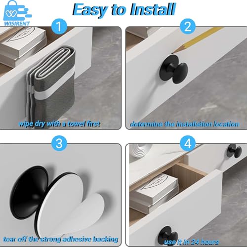 WISIRENT 6 Stück Selbstklebende Schrankknöpfe, Schwarz Schrankknauf Selbstklebende Edelstahl Stanzfreier Schubladenknopf, Klebegriffe Schrank Selbstklebende Knöpfe für Schubladen Spiegelschrank