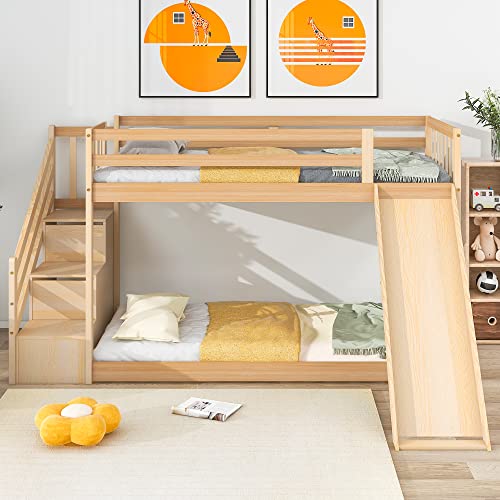 Topchances Etagenbett mit Treppe und Rutsche, Rahmen aus massivem...