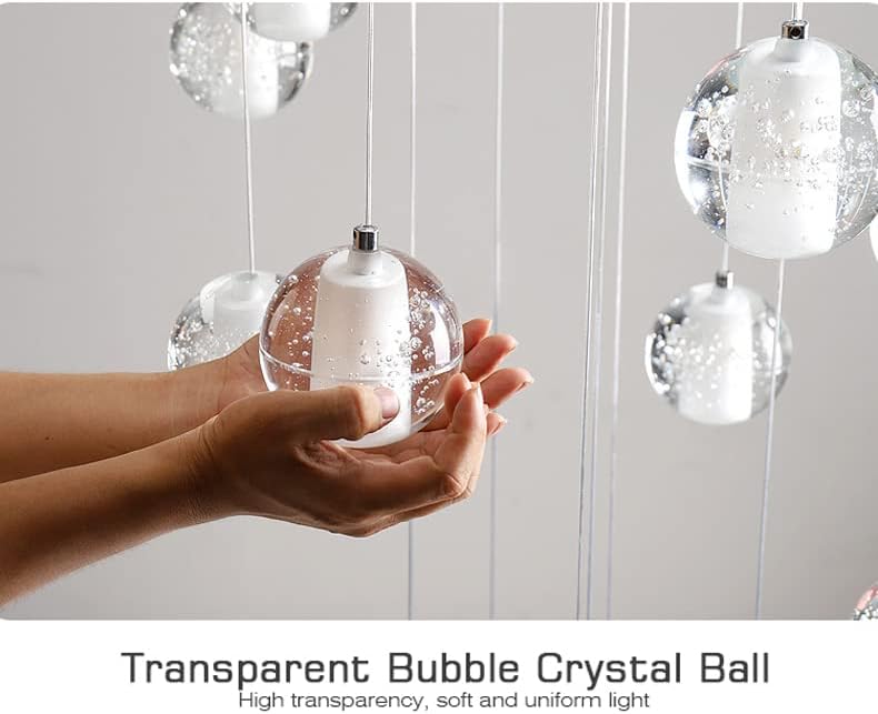 Miniatura 5 de Ezalor Loft - Candelabro de bola de cristal con forma de gota de lluvia, luz colgante larga G4 3000 K, luz de techo blanca cálida, altura ajustable,