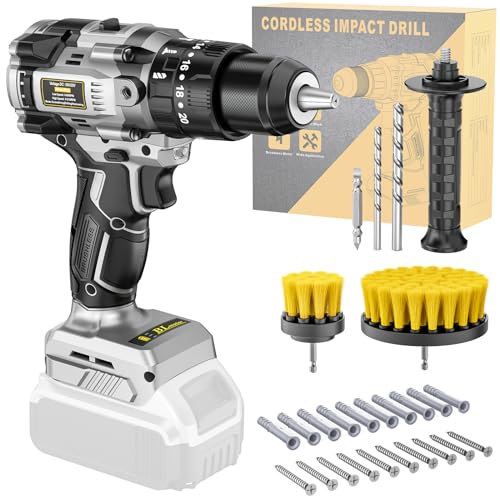 Cordless Drill Set for Dewalt 20V Battery, 20+3 Torque Setting Power Drill Driver Set, 1/2 Inch Keyless Chuck Brushless Compact Driver/Drill Kit Tool (Battery Not Included)