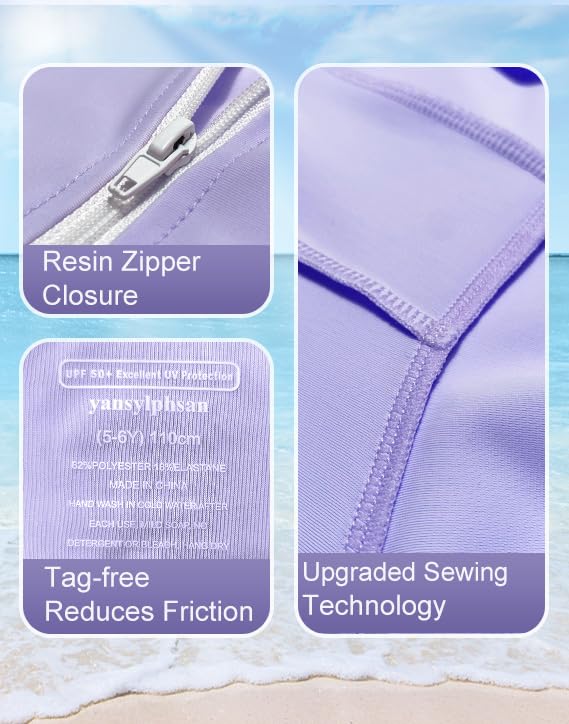 Girls Sun Protective Swim Cover Up Hooded with Full-Length Zipper Short Sleeve UPF 50+ Beach Dress Coverup4