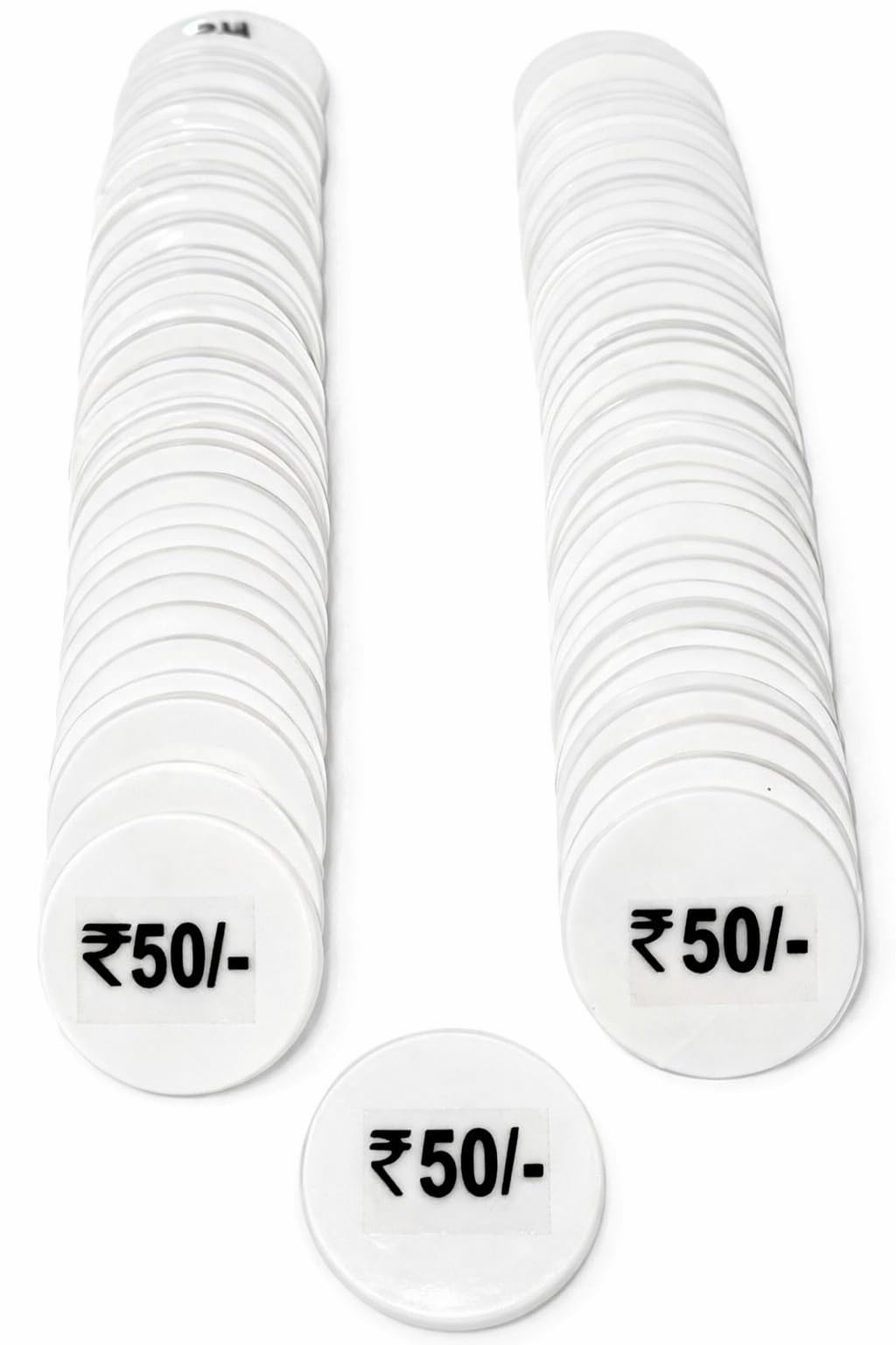 MOREL White Plastic Rupee Round Shape 50 RS Token Coin, Chips for Shop, Restaurants CANTIN, Rummy, Milk-Dairy |Total 100 Coins.-picture-10