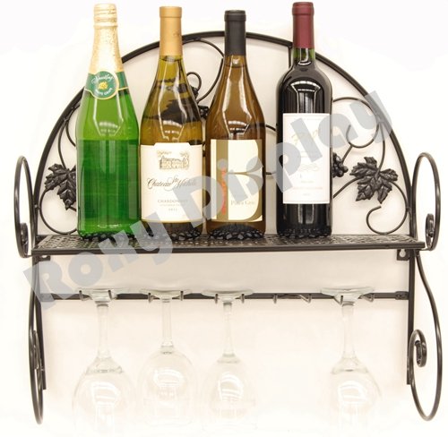 Roxy Display(TY-XY09-1007) Wine Rack Offers Easy Storage and Display of Wine Bottles and 5 Wine Glasses.