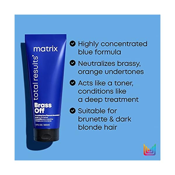 Matrix Brass Off Color Depositing Neutralization Hair Mask| For Color Treated Hair, Neutralizes Orange Tones, Color Depositing, Packaging May Vary, 6.8 Fl. Oz