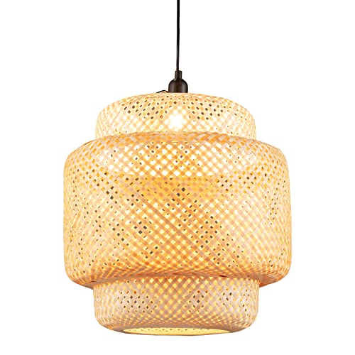 COSTWAY Bamboo Ceiling Light, Hand Woven Lampshade Hanging Pendant Light, Retro Decorative Chandelier Ceiling Lamp for Restaurant Living Room Coffee Farmhouse