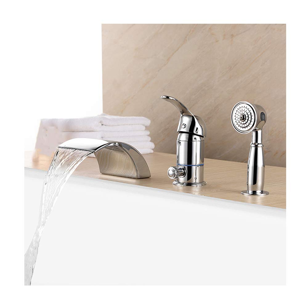 SBCGFY Widespread Waterfall Bathtub Faucet With Handheld Shower, Chrome Brass Mixer Tap For Bathroom, Hotel & Villa – Elegant Tub Sink Shower System,