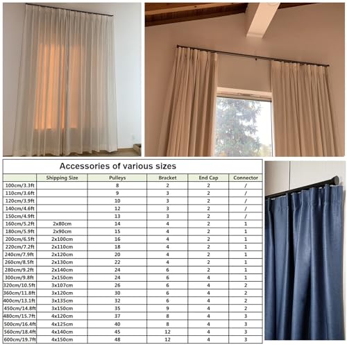 Kit de poste de aluminio negro de 320 cm con soporte de pared para separar habitaciones 6