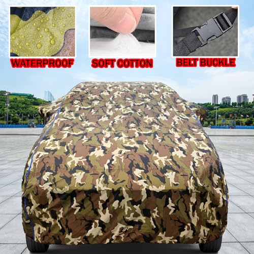 Image of Waterproof Car Body Cover for Hyundai Venue (2015-2026) with Mirror Pocket, UV Protection, Buckle Belt, 100% Water-Resistant (Jungle)