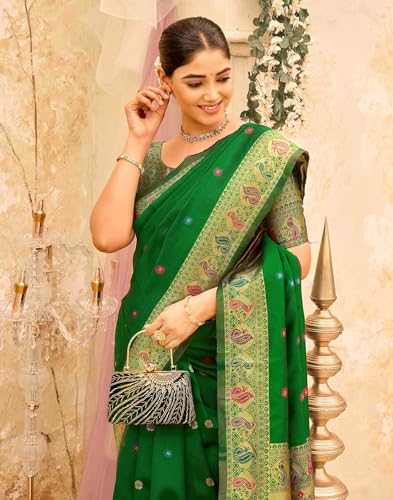 Image of SIRIL Women's Weaving Paithani Silk Saree With Unstitched Blouse Piece