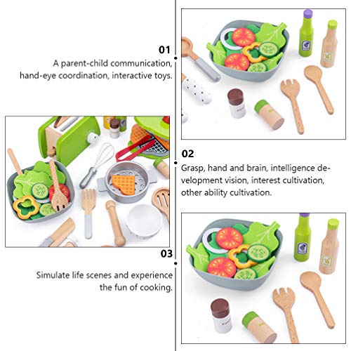 NUOBESTY Conjunto de Brinquedos de Fingir de Cozinha de Madeira Corte de Comida Jogo de Brinquedos C