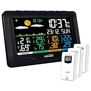 Youshiko YC9443 ( Official 2023 UK Version ), with 3 x Wireless Sensors Weather Station, Radio Controlled Clock Indoor…