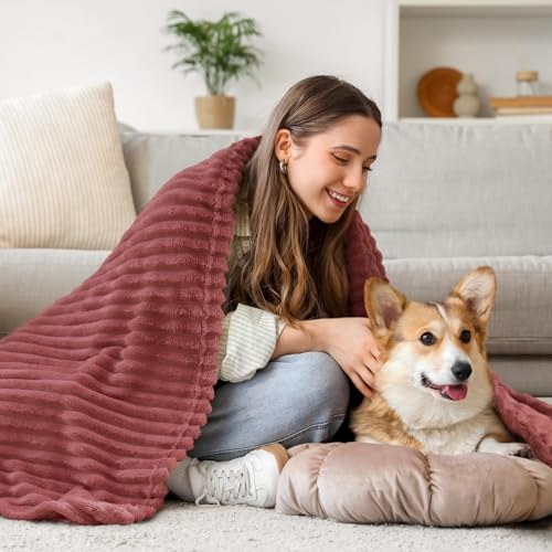 Image of BEDELITE Fleece Throw Blanket for Couch - 3D Ribbed Jacquard Soft and Warm Decorative Fuzzy Blanket - Cozy, Fluffy, Plush Lightweight Brick Dust Throw Blanket for Bed, Sofa, 50x60 Inches