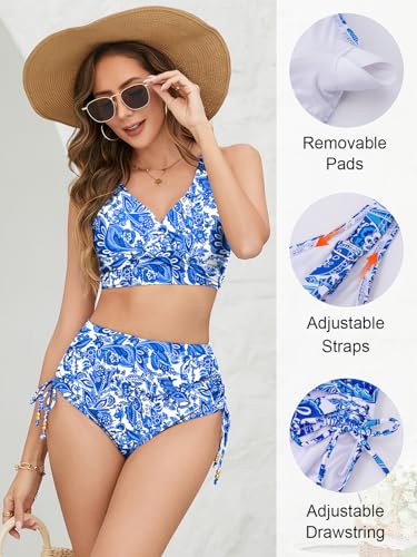 Ladies Plus Size Bikini Tummy Control Full Coverage Bathing Suits Sets Summer Vacations Bathing Suit Blue Willow Print 22W — view 5