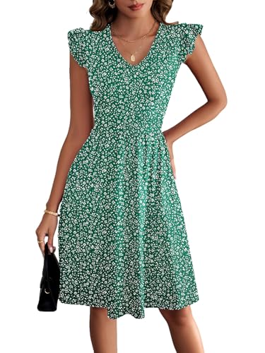 Image of HELYO Women's Summer Dresses Cute V Neck Ruffle Sleeve Cocktail Short Work Casual Dress with Pockets 648
