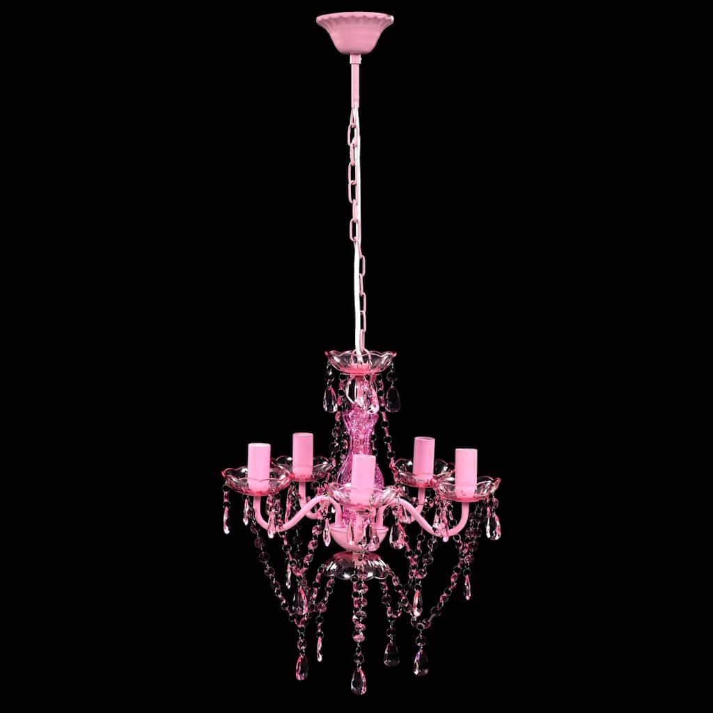 Lustre en cristal rose classique plafonnier 5 feux lampe luminaire