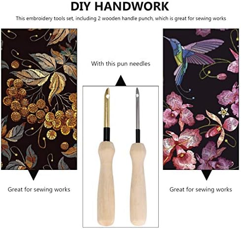 MILISTEN 2pcs Wooden Handle Embroidery Pens Sewing Embroidery Punch Needle Weaving Tools for DIY Craft Stitching Applique Embellishment