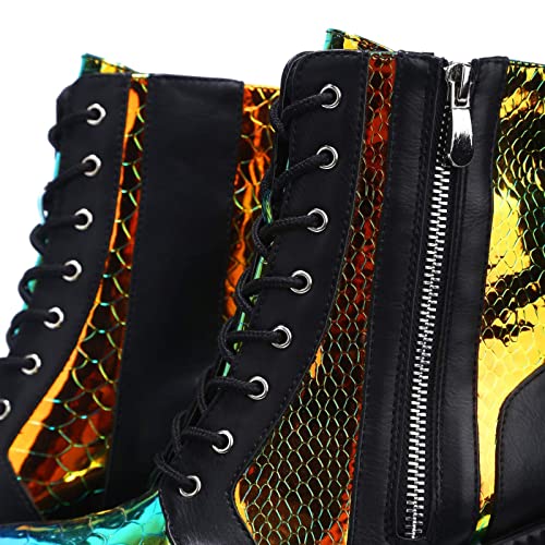 Holographic Platform Gothic Ankle Boots for Womem Combat Boots Lace Up Chunky Heel Wedge Booties Side Zip Punk Boots3