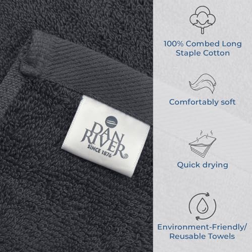Image of DAN RIVER Bath Towels Set of 4, 27 x 54 Inches, 100% Cotton, Larger & Lighter Weight, Quicker to Dry, Super Soft and Absorbent, Ideal Cotton Bath Towels for Daily Use, Dark Gray