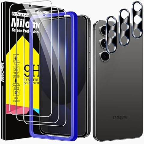 Milomdoi 3 Pack Screen Protector for Samsung Galaxy S24 FE with 3 Pack Camera Lens Protector,Tempered Glass Accessories, [Support Fingerprint Unlock] Cover