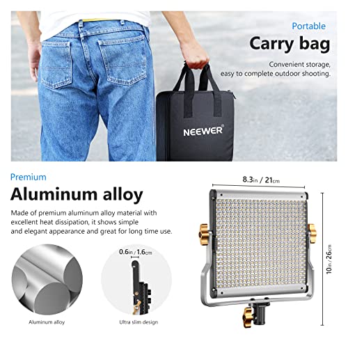 Image of Neewer Dimmable Bi Color LED U Bracket Professional Video Light & Barn Door Set for Studio, YouTube Outdoor Video Photography Lighting Kit, Durable Metal Frame, 480 LED Beads, 3200-5600K, CRI 96+