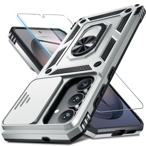 Janmitta for Samsung Galaxy S26 FE Case Built in Slide Camera Cover,Silver