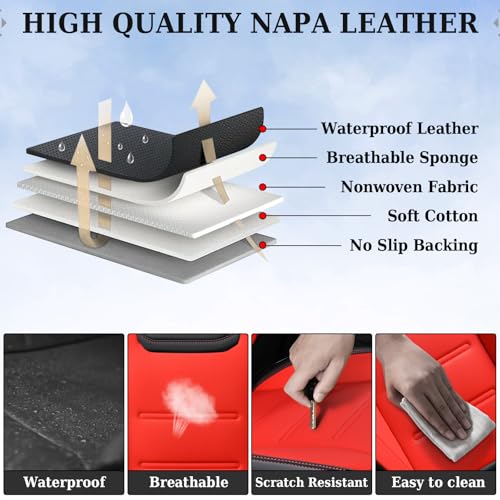 Image of Coverado Car Seat Covers Full Set, Seat Covers for Cars, Front Seat Covers and Back Seat Cover Waterproof Leather Automotive Seat Cover, Universal Car Interior Protectors Cushion for Most Cars