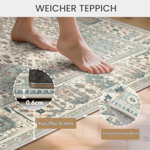 GENIMO Orientalisch Vintage Teppich Salbeigrün Waschbar 200x290 cm – Ansicht 2