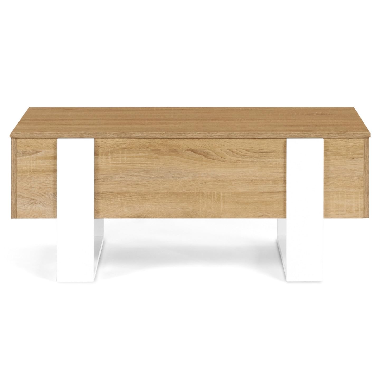 IDMarket - Mesa baja con bandeja elevable rectangular Phoenix Madera y Blanco