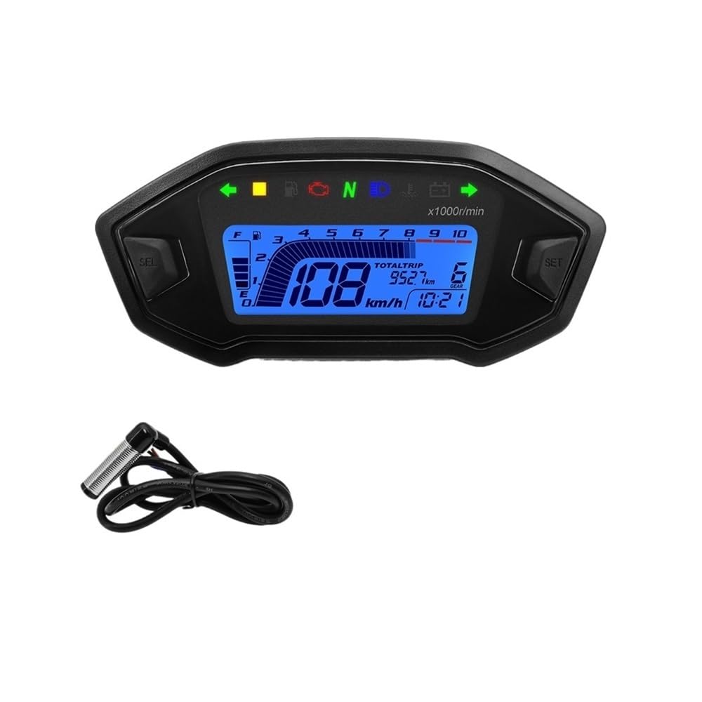 Contachilometri universale Pannello digitale universale per moto, display con tachimetro, contachilometri, livello carburante, temperatura acqua, per 2,4 cilindri