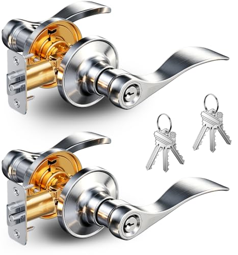 Veise 2 Pack Keyed Alike Entry Levers, Door Handle with Lock, Satin Nickel