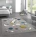 Merinos Tappeto per Bambini con Tappeto Spaziale Esterno con Stelle Astronave e Pianeti in Grigio Größe 80x150 cm