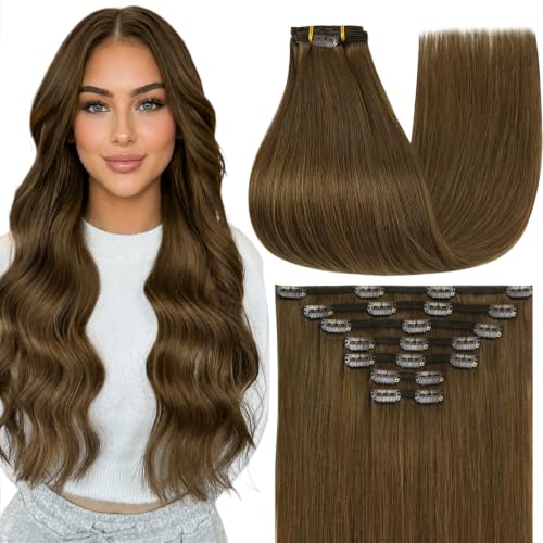 Full Shine Human Hair Clip in Extensions, Chestnut Brown, 26 Inch