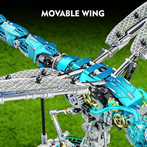 Image of SKY LINE OCEAN Mechanical Dragonfly Building Set with Light - 866+ PCS Steampunk Insect Model with Hand-Crank Base, LED Display STEM Construction Kit, Compatible Bricks Collectible Gift for Ages 14+