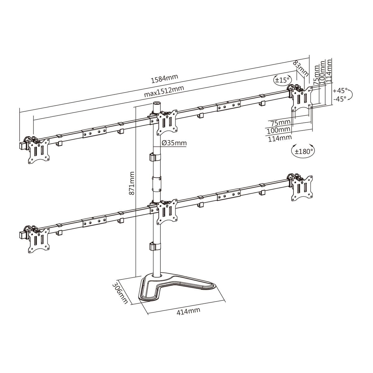 KIMEX 015-1156 Supporto da scrivania per 6 Monitor PC 17"-32"