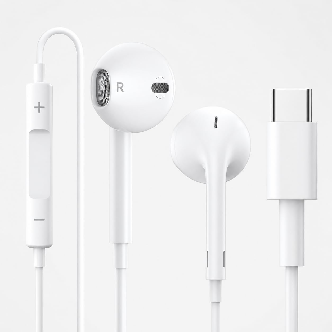in Ear Type C Wired Earphones with in Line HD Mic, Powerful Audio, 14.2mm Driver, Unique Earbuds Design, TPE Anti Tangle Wire, in line Controls, Wide Compatibility(White)-image-47