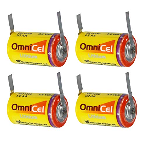 4x OmniCel ER14250 3.6V 1/2AA Lithium Battery w/Tabs For Fleet Monitoring, Tracking Devices for Hunting Dogs, Carbon Monoxide Detectors, Intrusion Sensors, Invisible Fencing,Smart Utility Metering