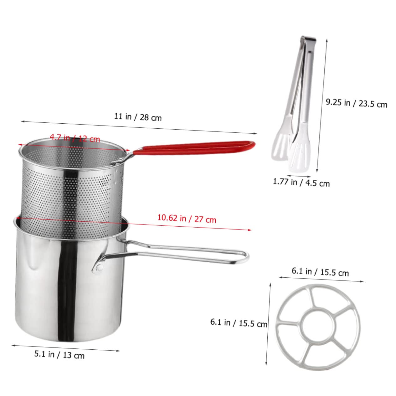 OUNONA Fry Basket for Pot 304 Stainless Steel Deep Fryer Pot Lid Small Fryer for Home Cooking