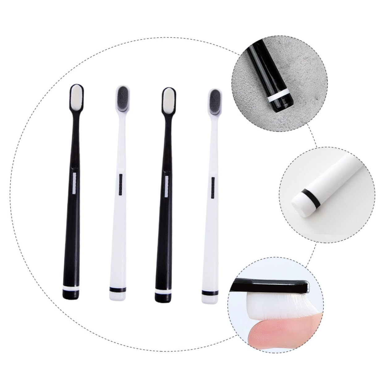 Spazzolino da Denti Manuale 4 Pezzi Set Adulti Setole Morbide | Bianco e Nero, Superficie Liscia, Non Si Deforma, Penetra negli Spazi tra Denti
