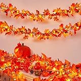 Ciskotu Herbst Ahornblätter Lichterkette, 2.5M 25 LED Wasserdicht Herbstgirlande Lichterkette mit Stecker, Innen und Außen Herbst Girlande dekoration, Geeignet für Erntedankfest, Halloween, Party