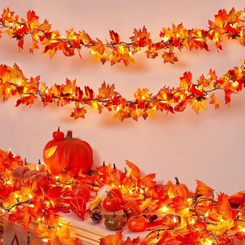 Ciskotu Herbst Ahornblätter Lichterkette 2.2+0.8M 31Licht Herbstgirlande Lichterkette Halloween Deko mit Stecker Herbst Girlande dekoration Innen und Außen für Erntedankfest Halloween Party